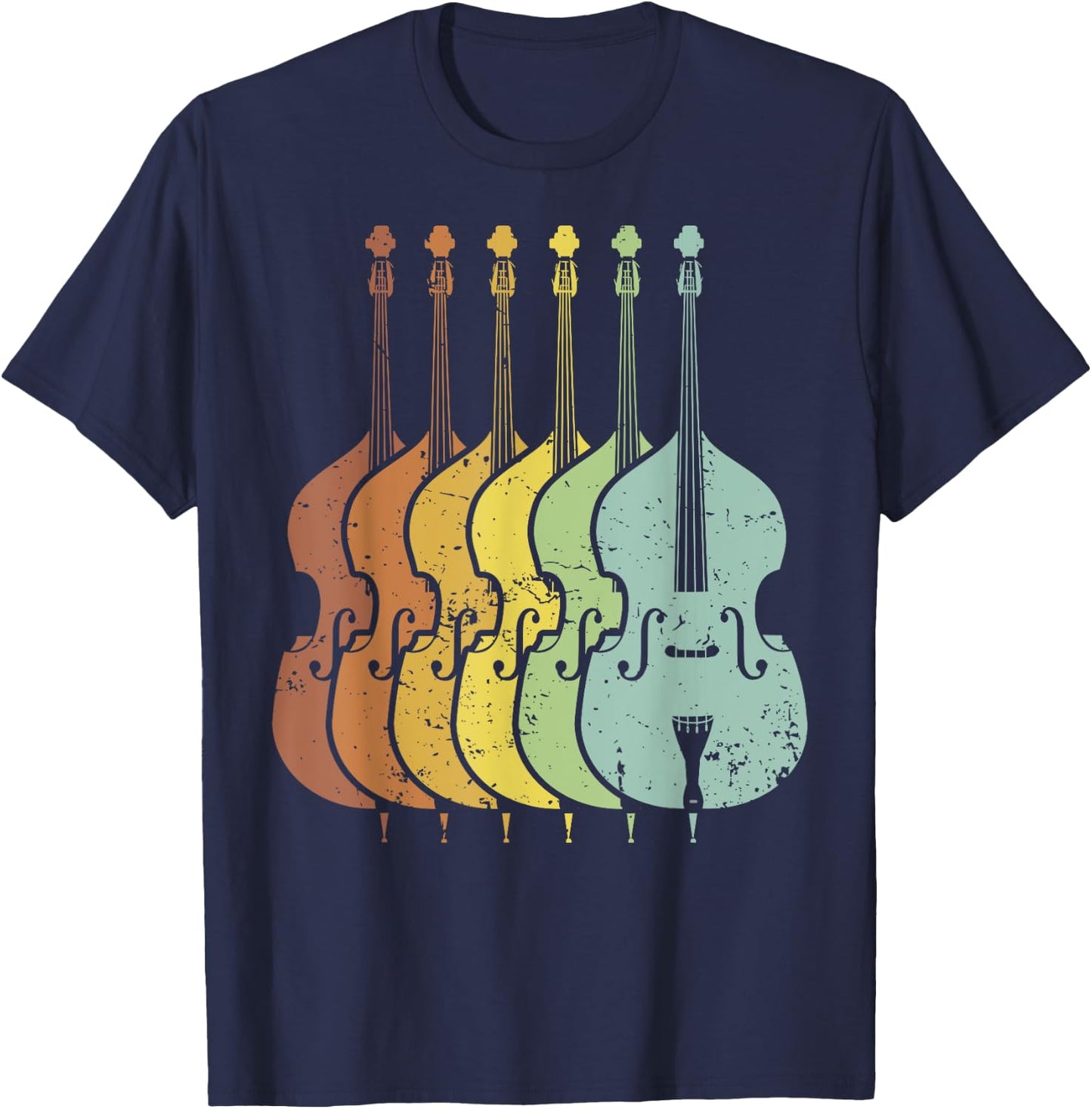 Distressed Retro Upright Bass Musician Music Gift T-Shirt - T-Shirt | Navy