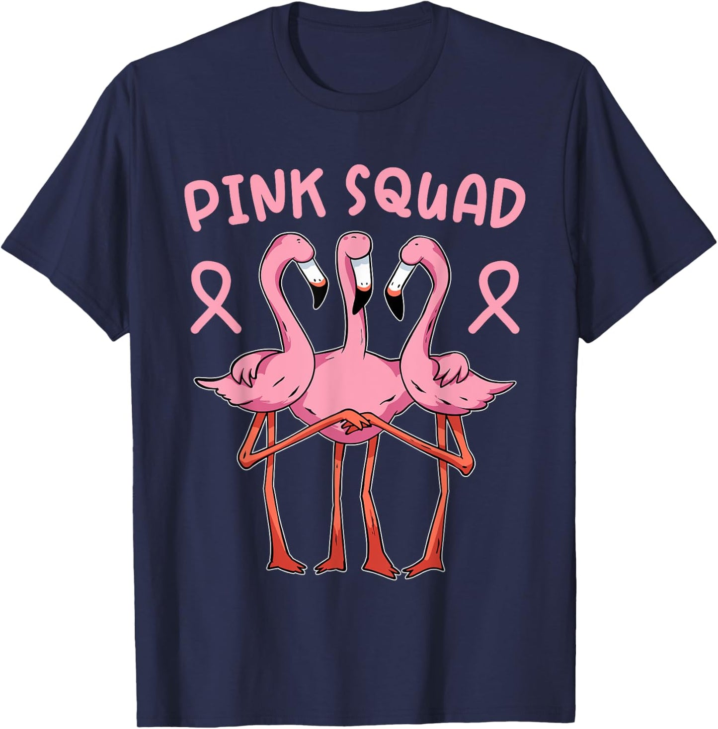 Flamingo Breast Cancer Family Matching Pink Support Squad T-Shirt - T-Shirt | Navy