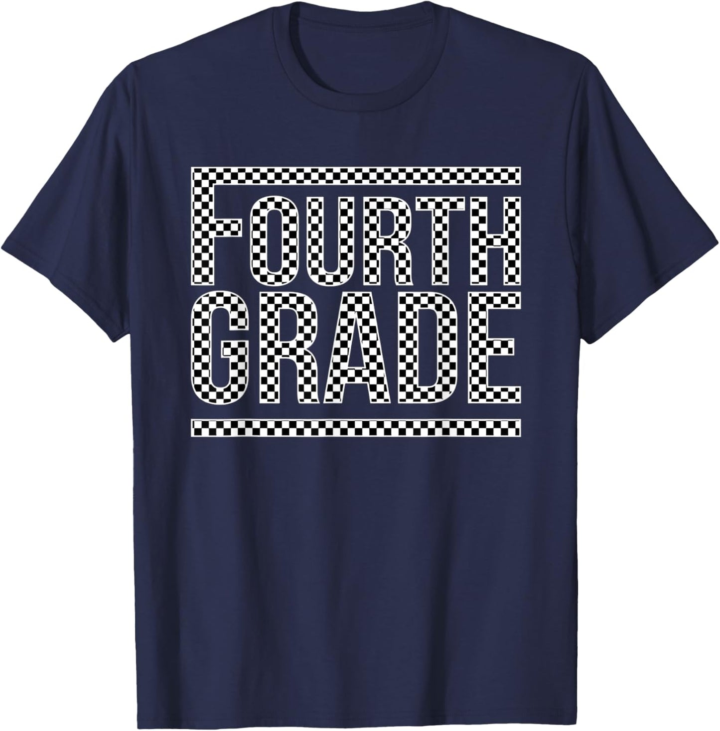 Checkered Fourth Grade Teacher Team Crew Back To School Women Girls Kids T-Shirt - T-Shirt | Navy