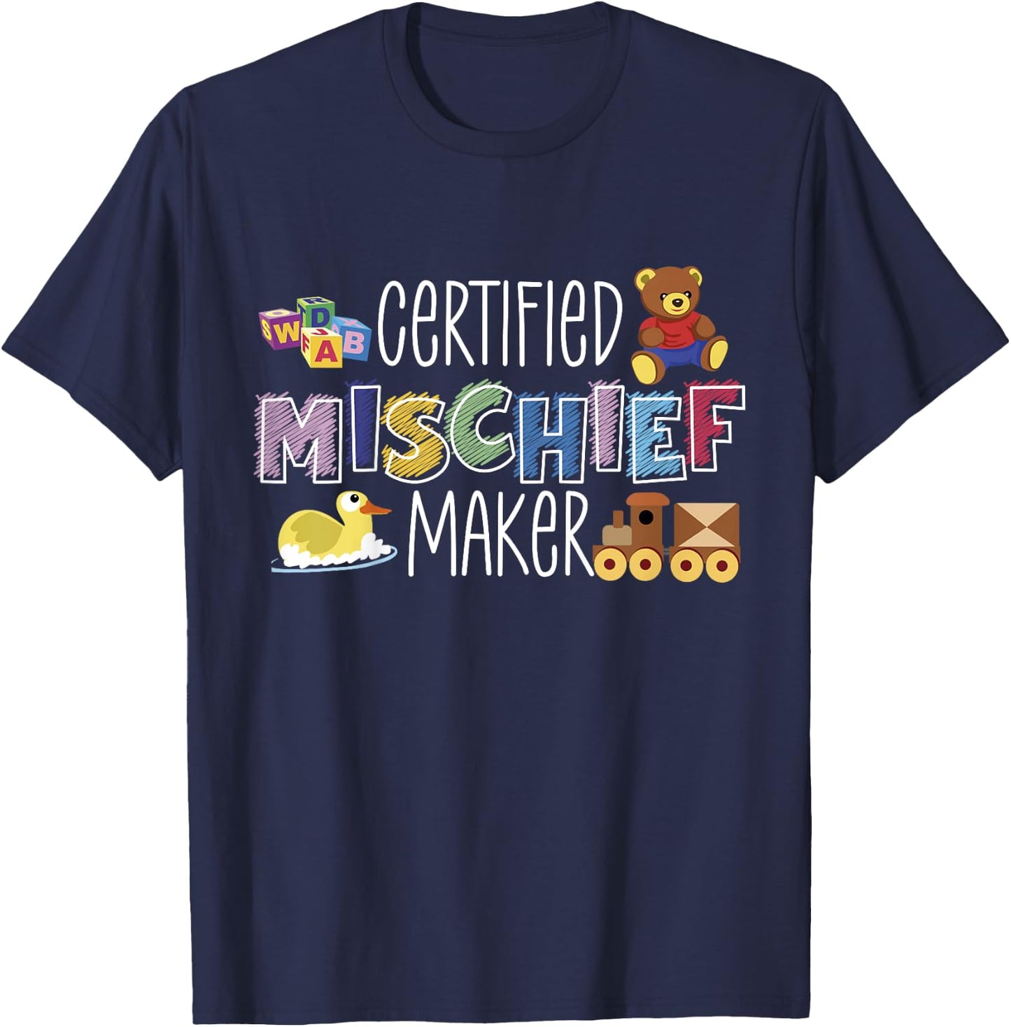 Creatified Mischief Maker Children Kids Design T-Shirt - T-Shirt | Navy