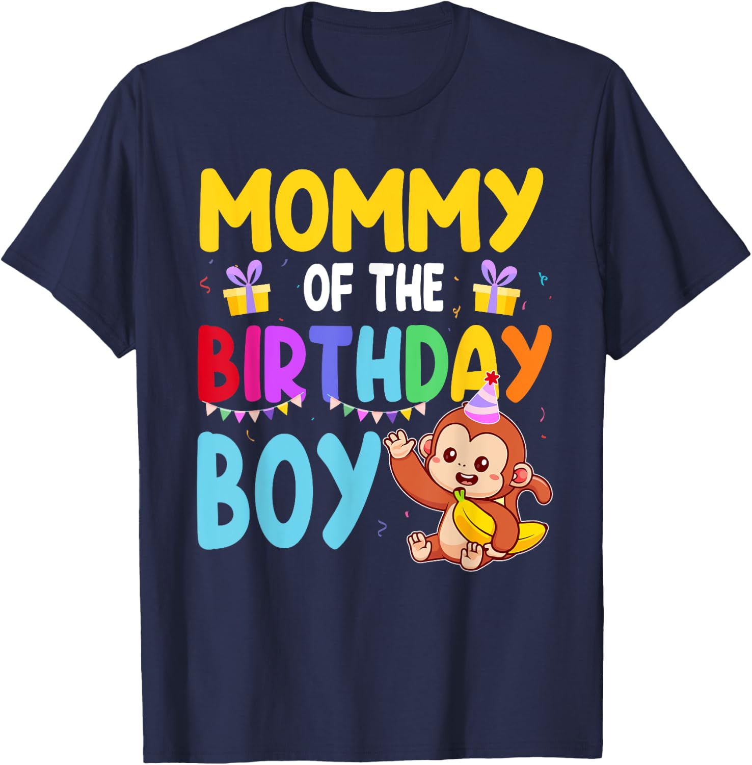 Mommy Of The Birthday Boy Monkey Family Matching T-Shirt - T-Shirt | Navy