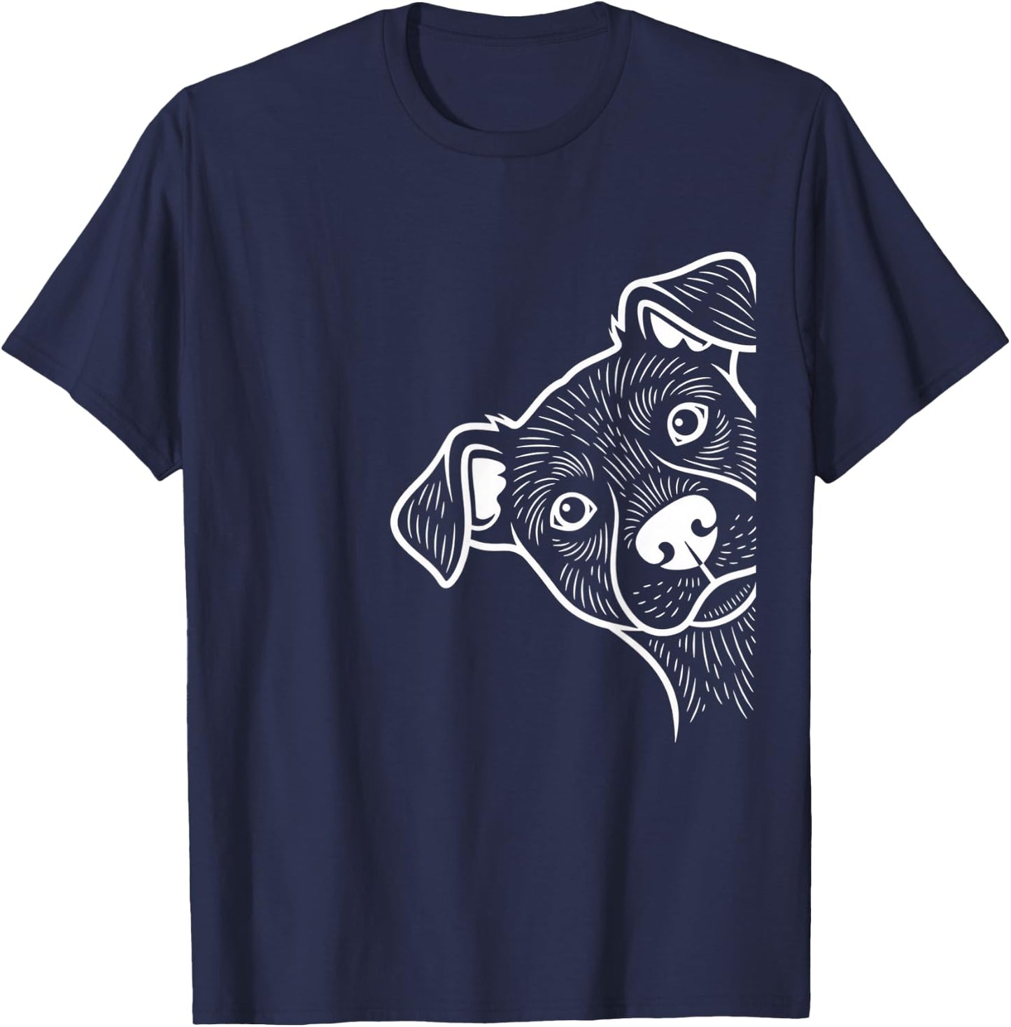 Dog Peeking Design for Dog Lovers, Playful Puppy Portrait T-Shirt - T-Shirt | Navy