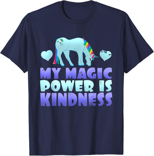 Cute Magic Power Is Kindness Unicorn Stop Bullying T-Shirt - T-Shirt | Navy