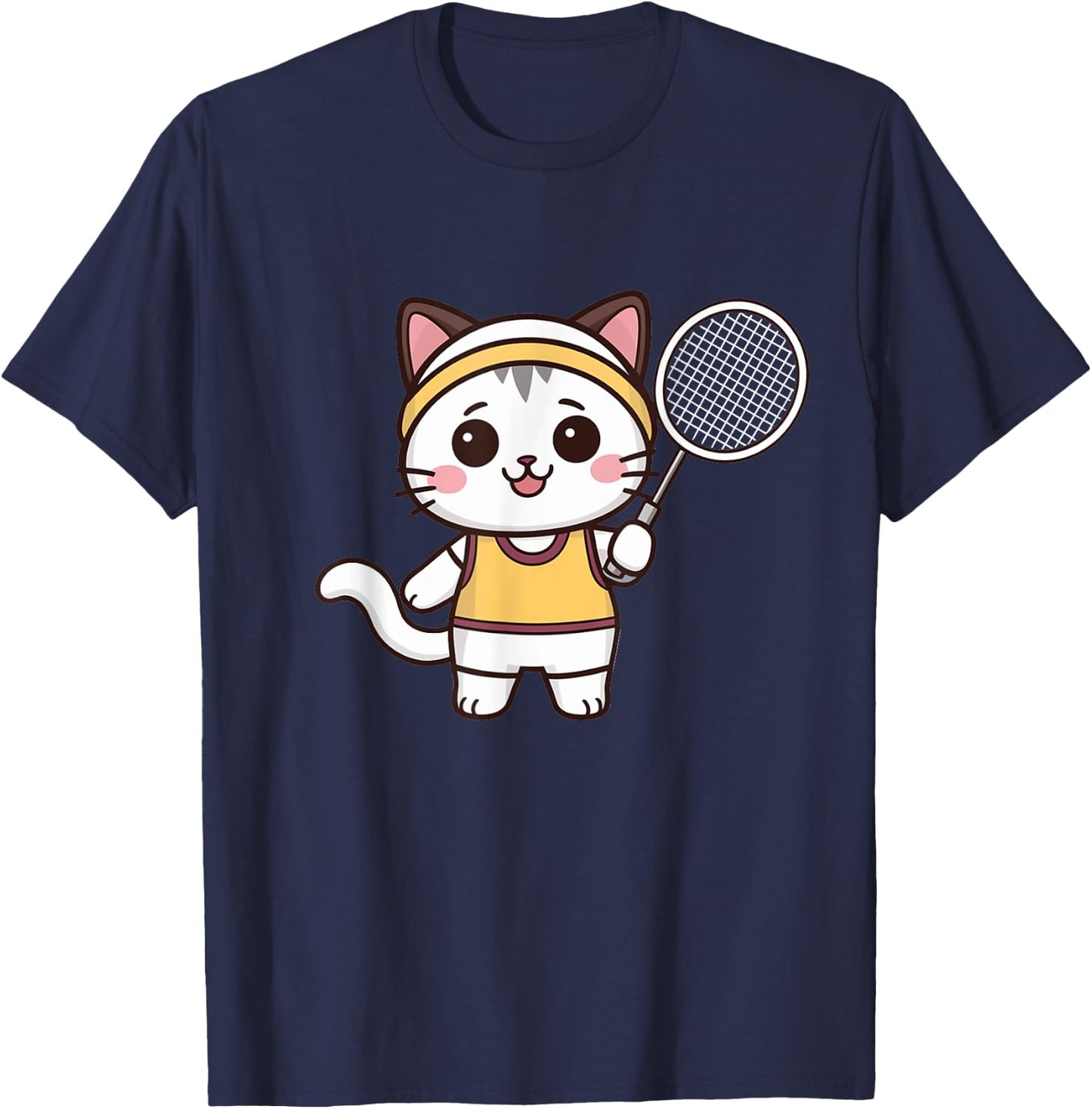 Badminton Funny Cat Women Girls Badminton Player Kawaii T-Shirt - T-Shirt | Navy