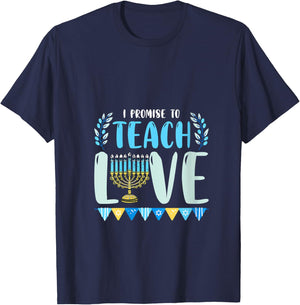 I Promise To Teach Love Hanukkah Chanukah Jewish Teacher V-Neck T-Shirt - T-Shirt | Navy