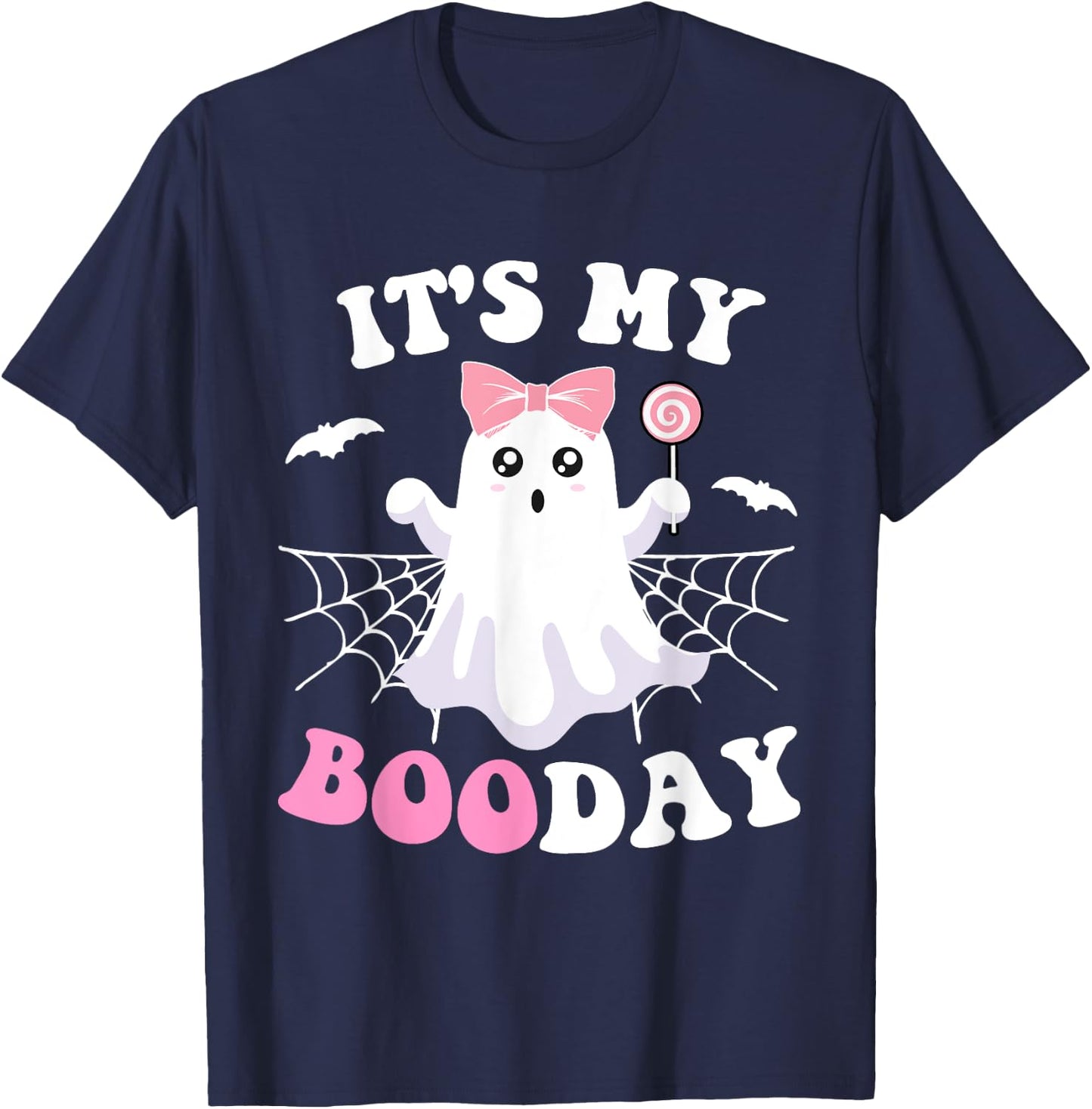 It's My Boo Day Cute Halloween Birthday Pink Ghost Girls T-Shirt - T-Shirt | Navy