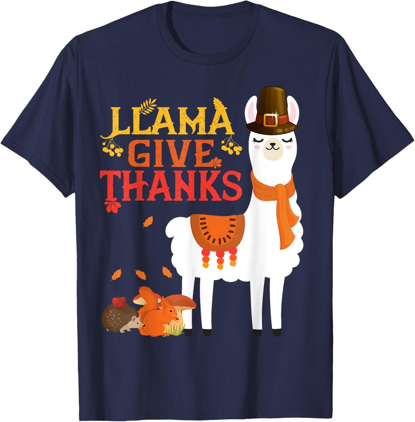 Llama Give Thanks Funny Llama Pilgrim thanksgiving Autumn T-Shirt - T-Shirt | Navy