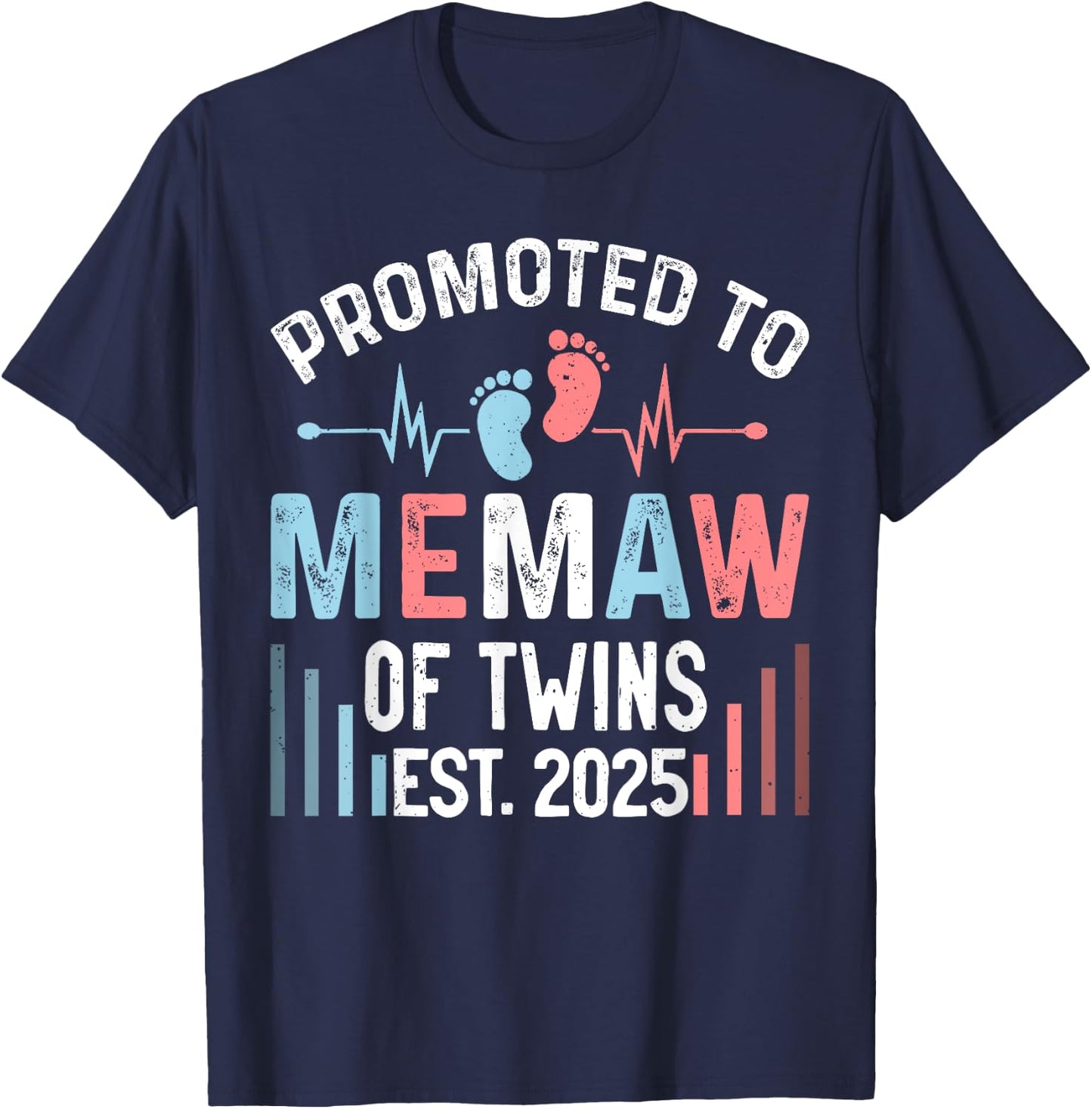 Promoted To Memaw Of Twins Est 2025 Twin Baby Shower T-Shirt - T-Shirt | Navy