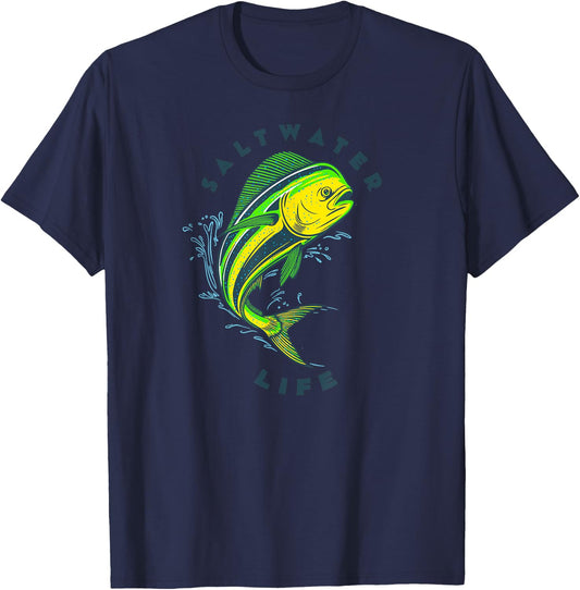 Saltwater Life Saltwater Mahi Mahi Jumping Fishing T-Shirt - T-Shirt | Navy