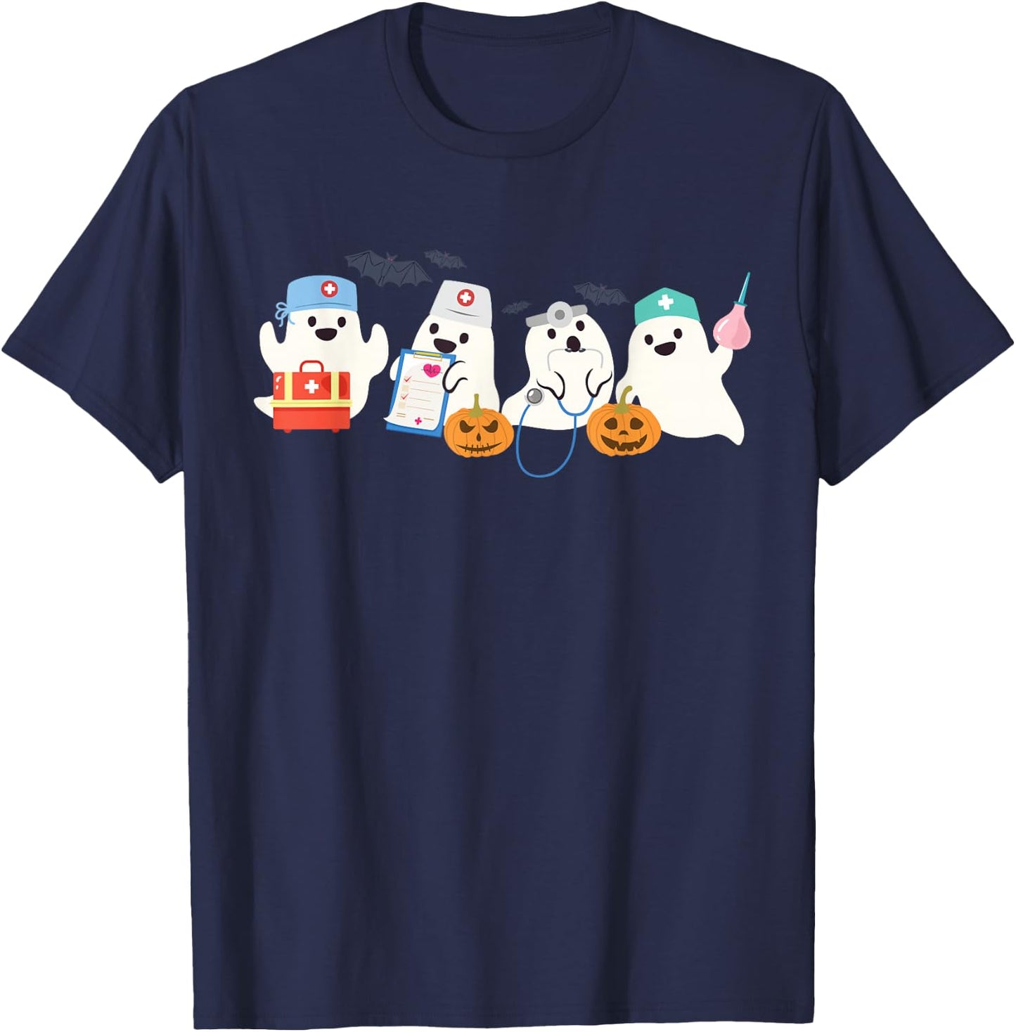 Cute Ghost Nurse Halloween Medical Boo Doctor Scary Hospital T-Shirt - T-Shirt | Navy