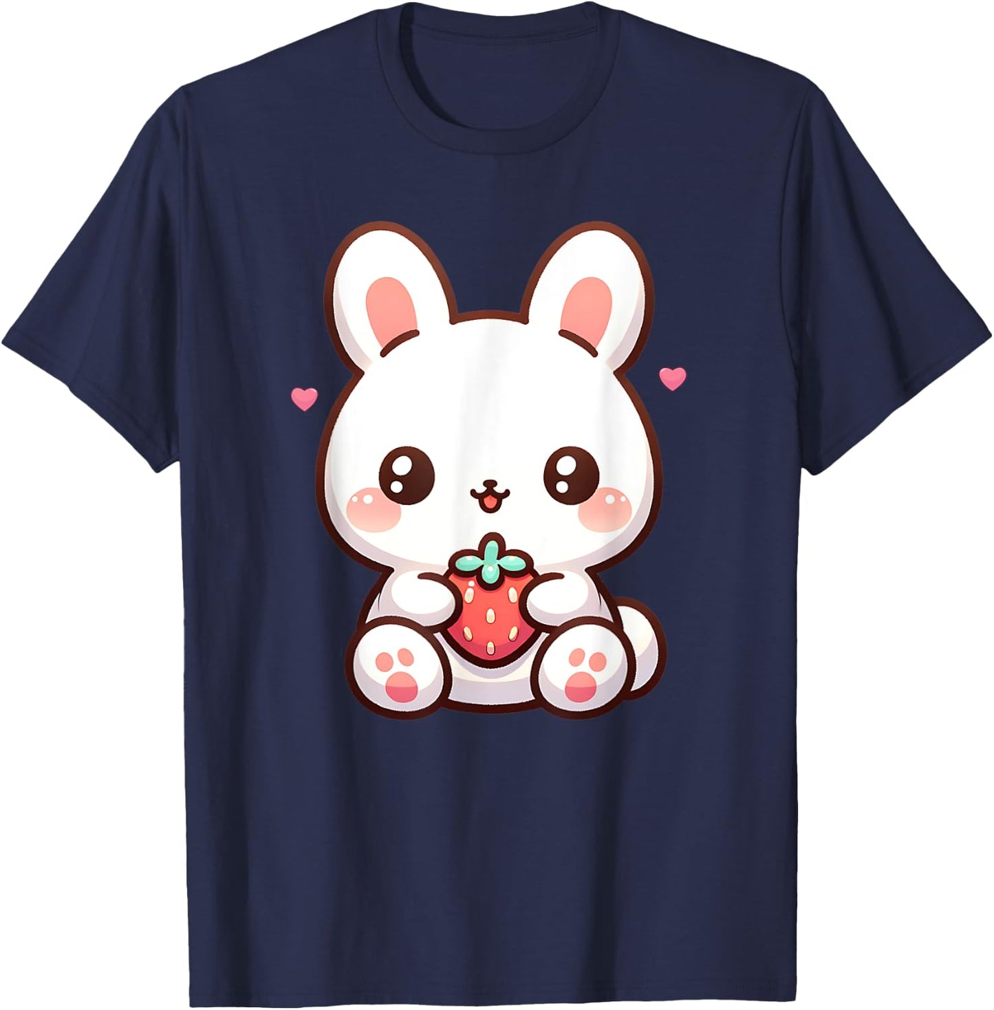 Cute Bunny Rabbit Eating Strawberry Tween Girls Graphic T-Shirt - T-Shirt | Navy