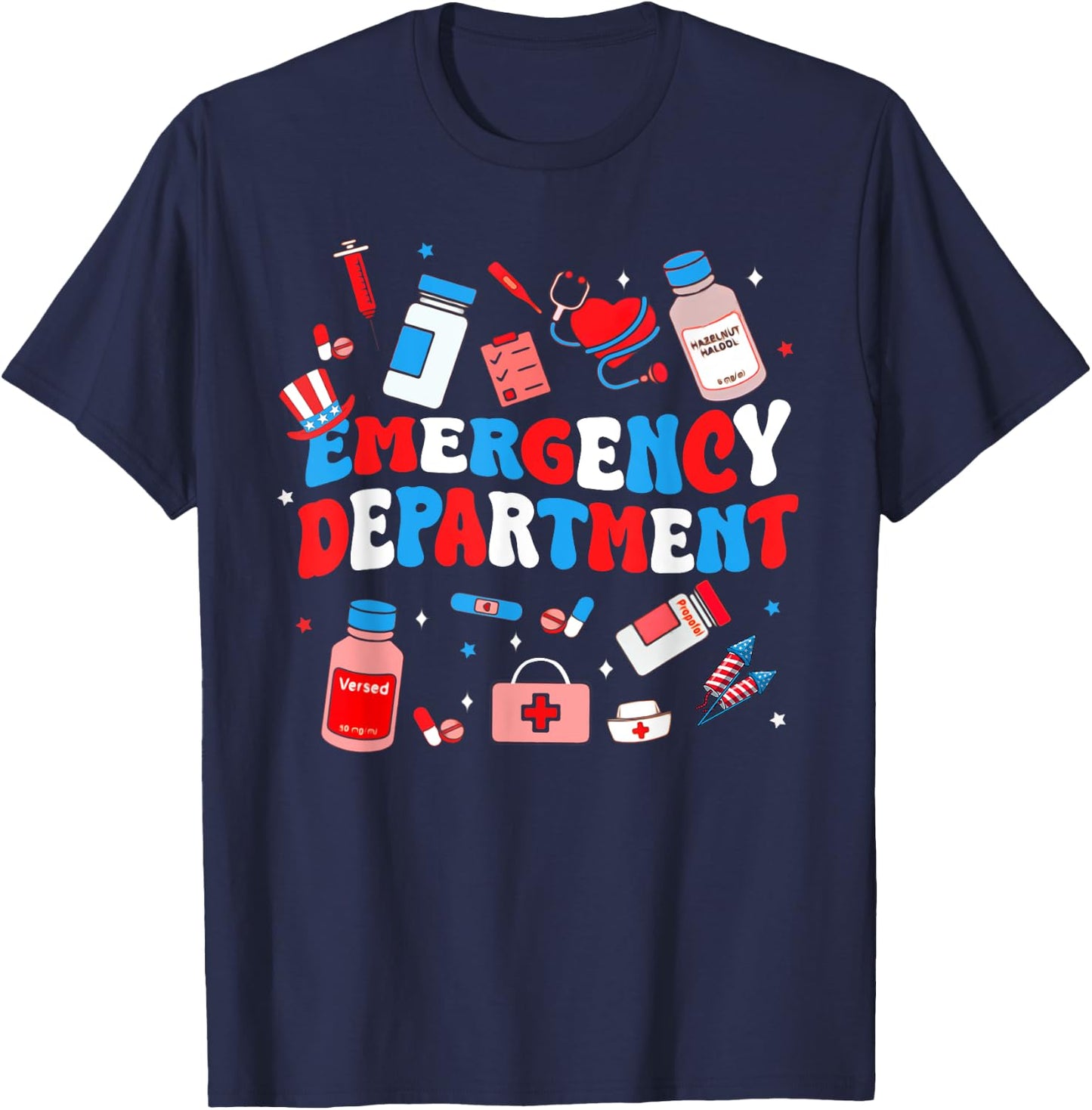 Emergency Department ER Nurse USA Flag Patriotic 4th Of July T-Shirt - T-Shirt | Navy