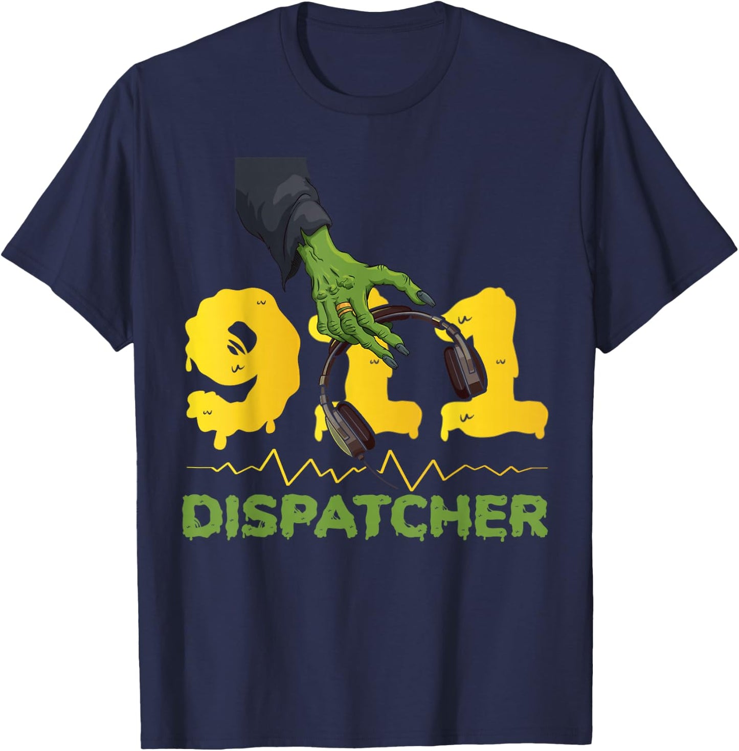 911 Dispatcher Thin Gold Yellow Line Halloween Costume 911 T-Shirt - T-Shirt | Navy