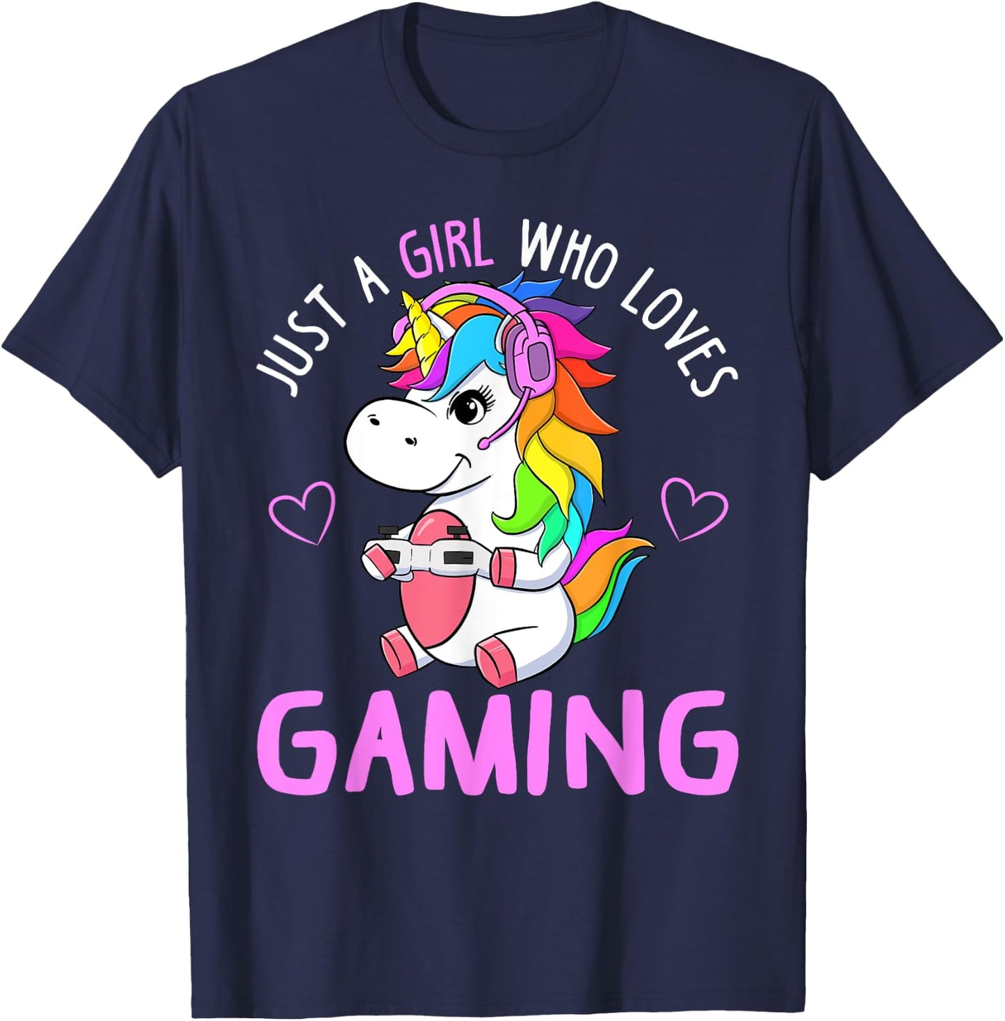 Just A Girl Who Loves Gaming Cute Gamer Unicorn Gift Women T-Shirt - T-Shirt | Navy