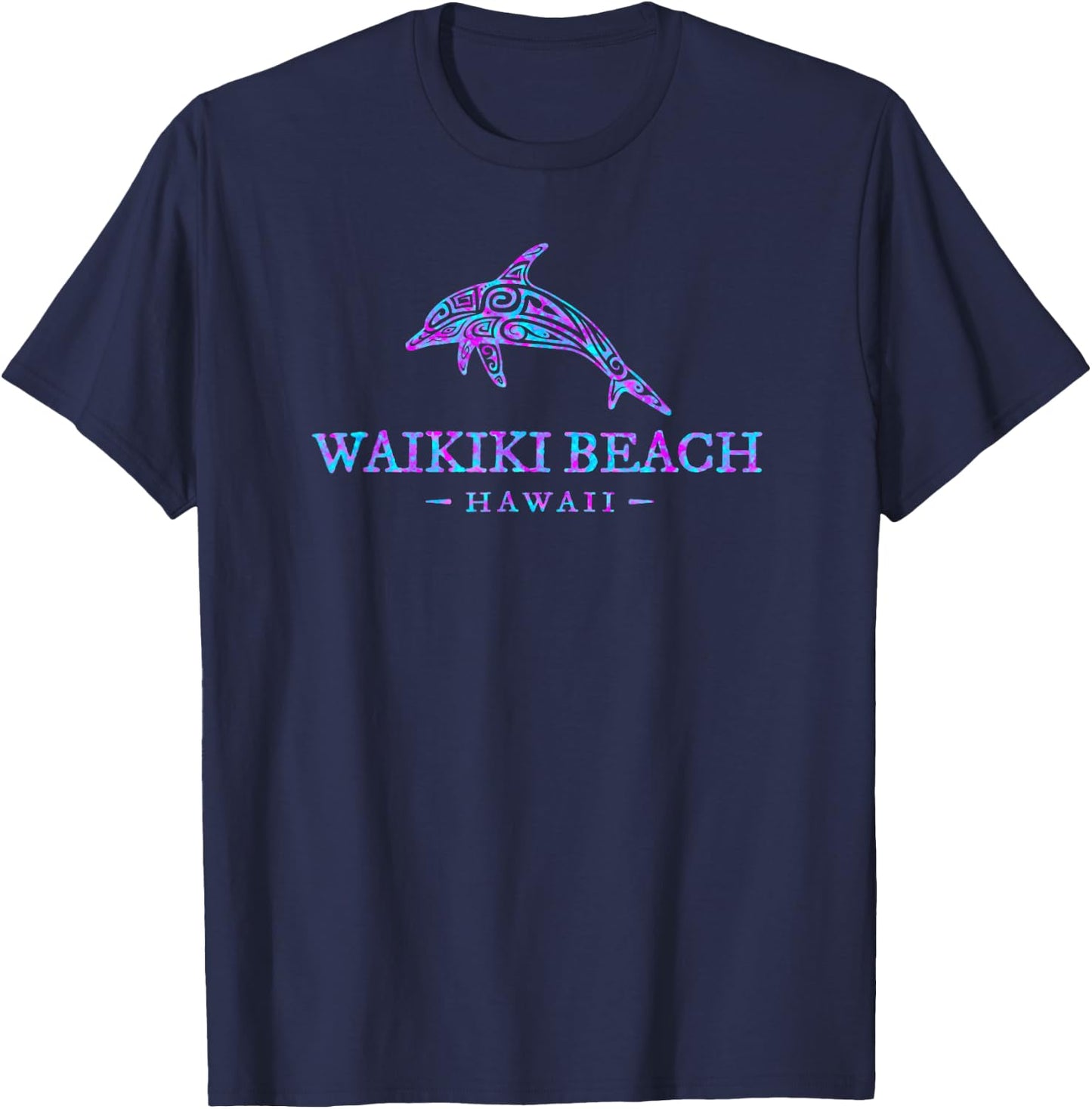Waikiki Beach Hawaii Souvenir Dolphin Girls Boys Graphic T-Shirt - T-Shirt | Navy
