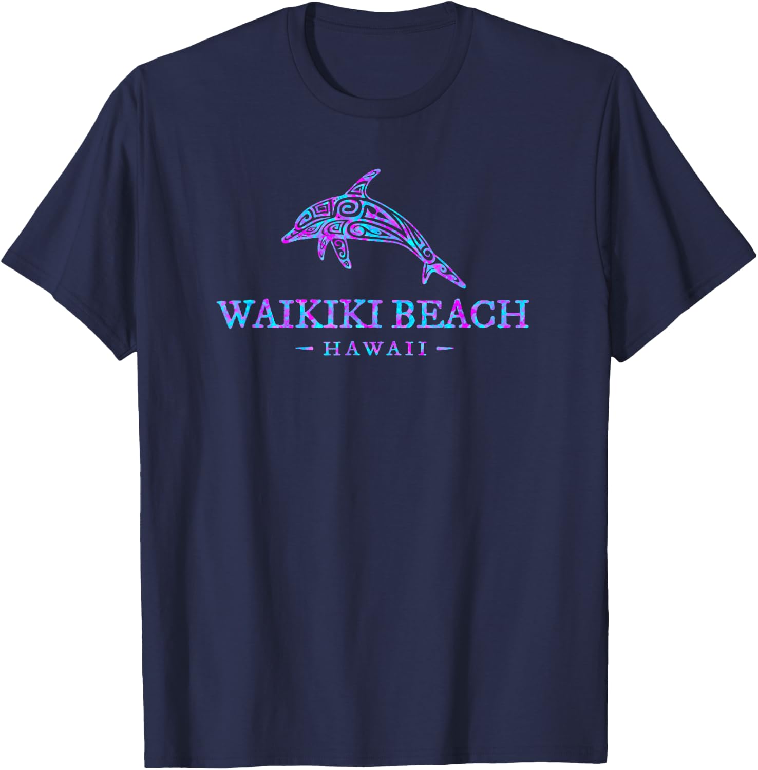 Waikiki Beach Hawaii Souvenir Dolphin Girls Boys Graphic T-Shirt - T-Shirt | Navy