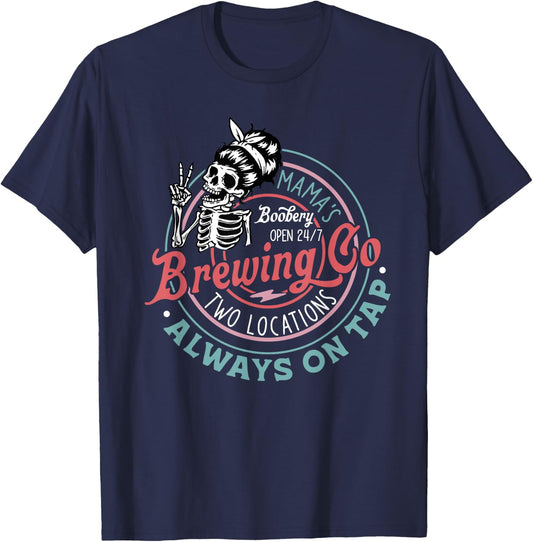 Retro Mama's Boobery Brewing Co Funny Breastfeeding Skeleton T-Shirt - T-Shirt | Navy
