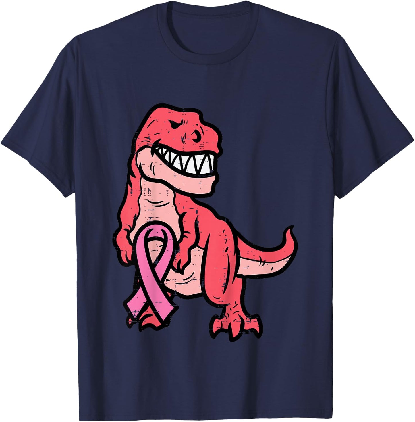 Kids Breast Cancer Awareness Dino Pink Ribbon Boys Kids Toddler T-Shirt - T-Shirt | Navy