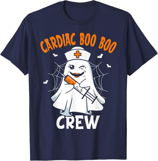 Cardiac Nurse Boo Crew Groovy Retro Nurse Halloween T-Shirt - T-Shirt | Navy