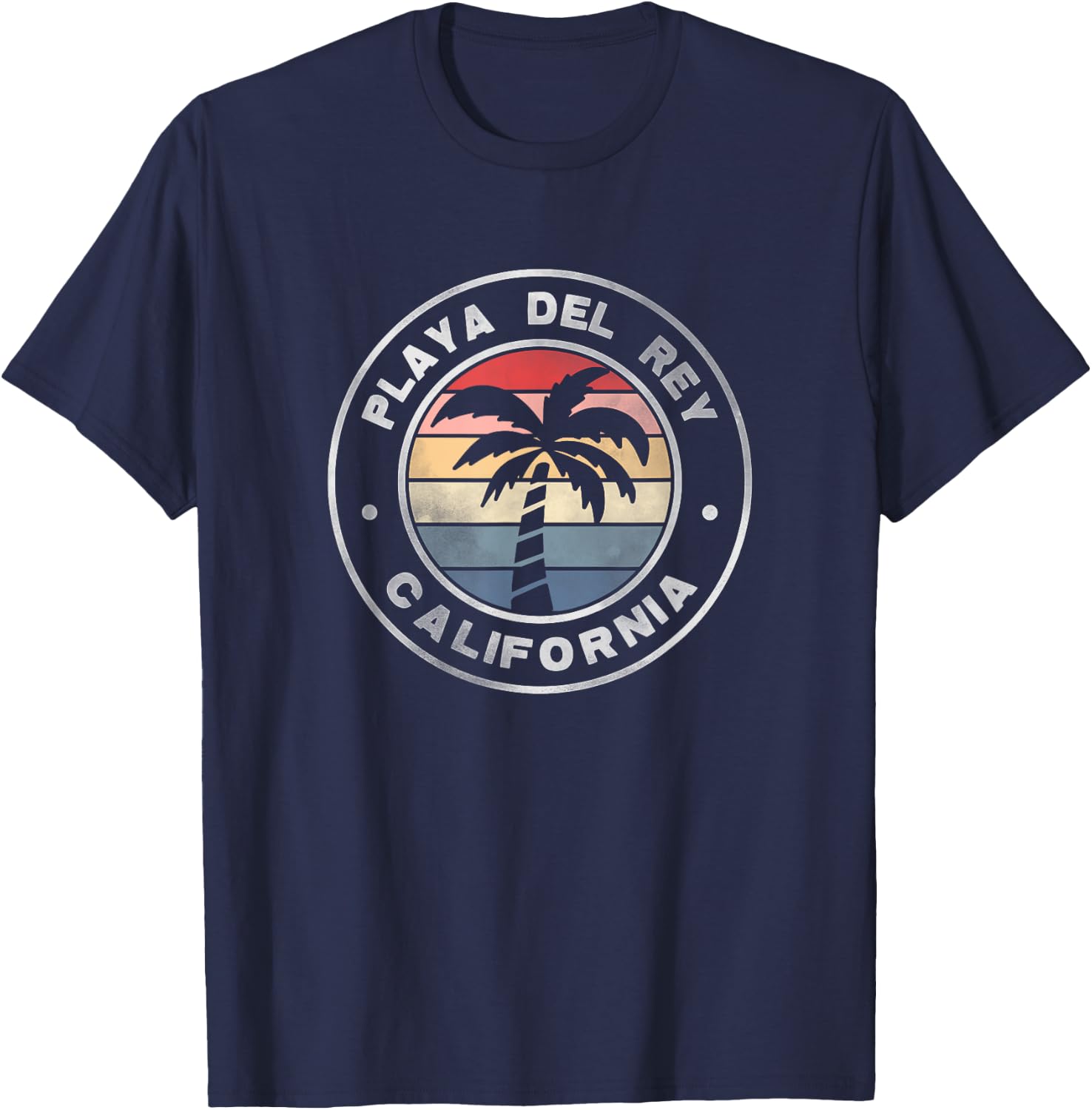 Playa Del Rey California Sunset Palm Trees Beach Retro T-Shirt - T-Shirt | Navy