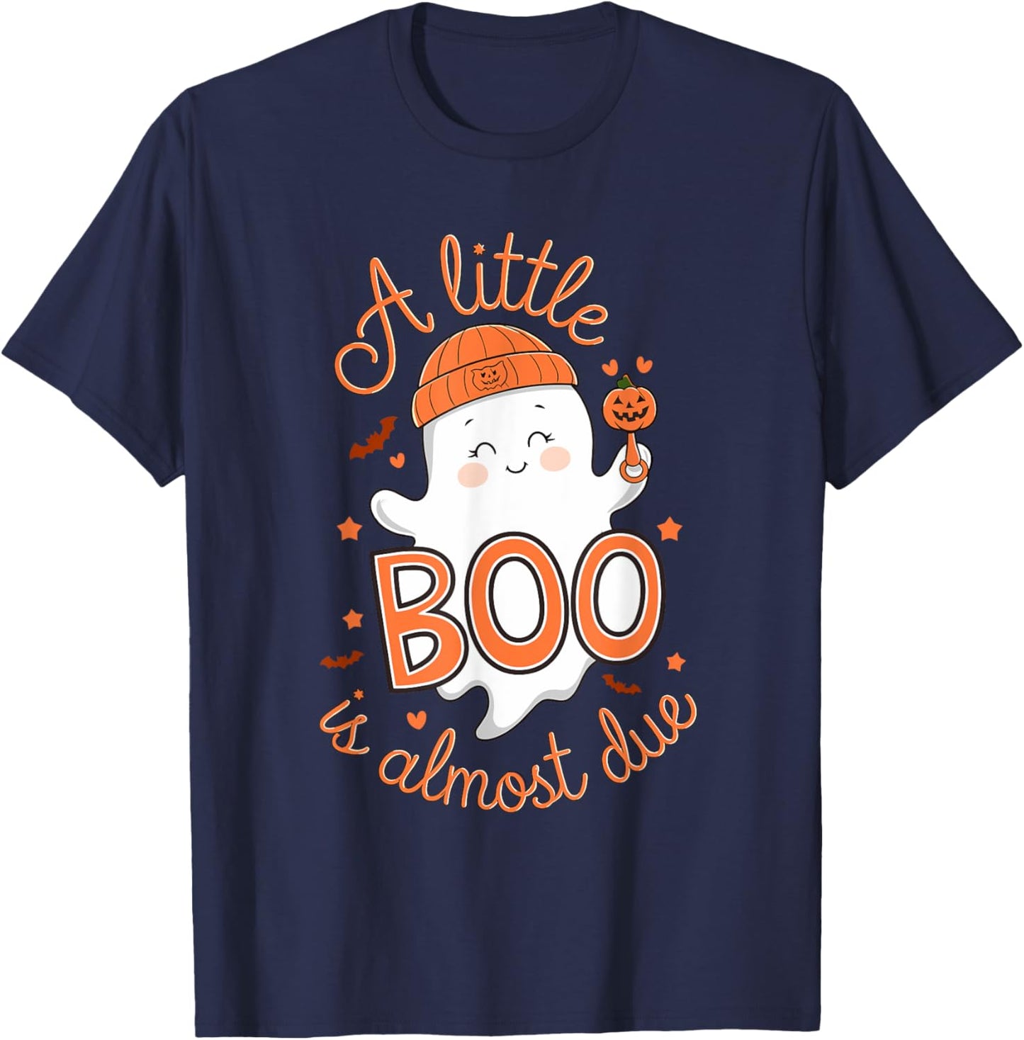 Little Boo Is Almost Due Cute Halloween Pregnancy Reveal T-Shirt - T-Shirt | Navy