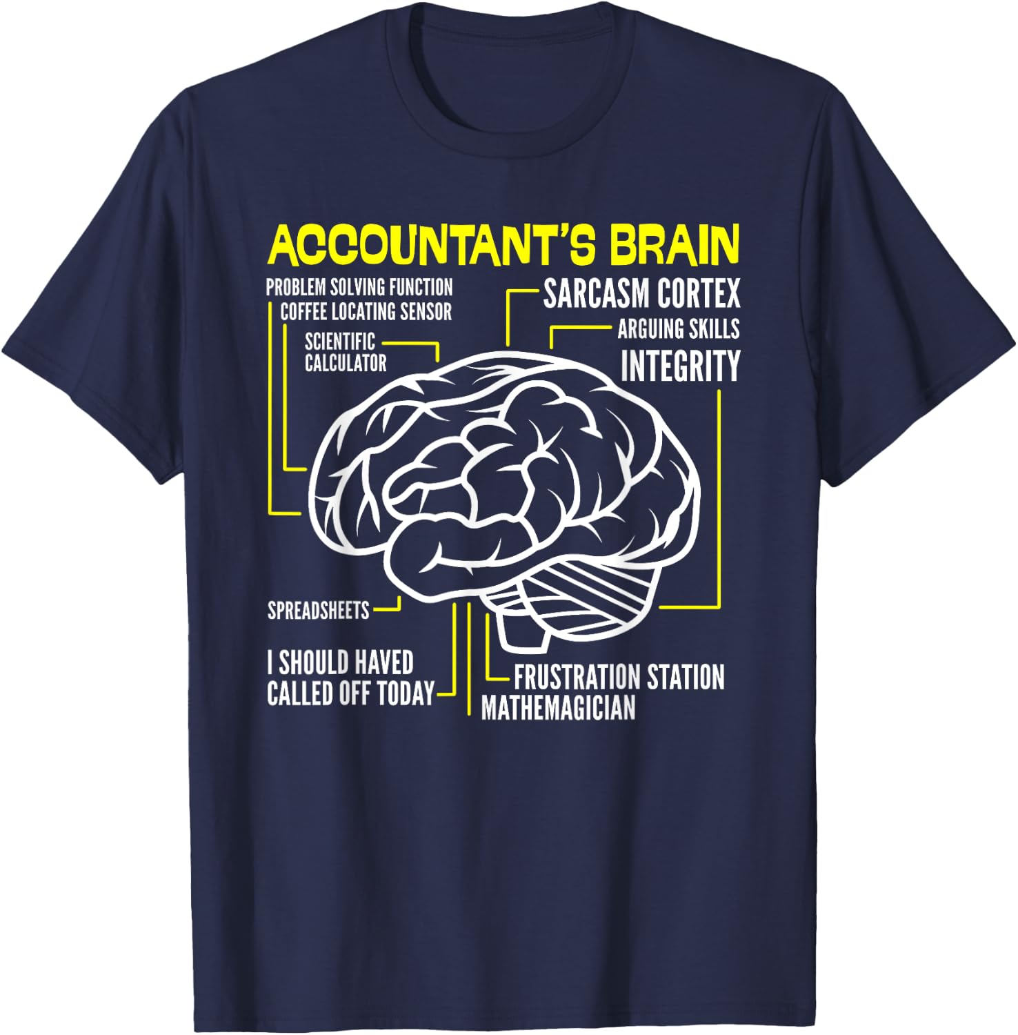 Accountant Brain, Accountant Job Process, Funny C.P.A T-Shirt - T-Shirt | Navy
