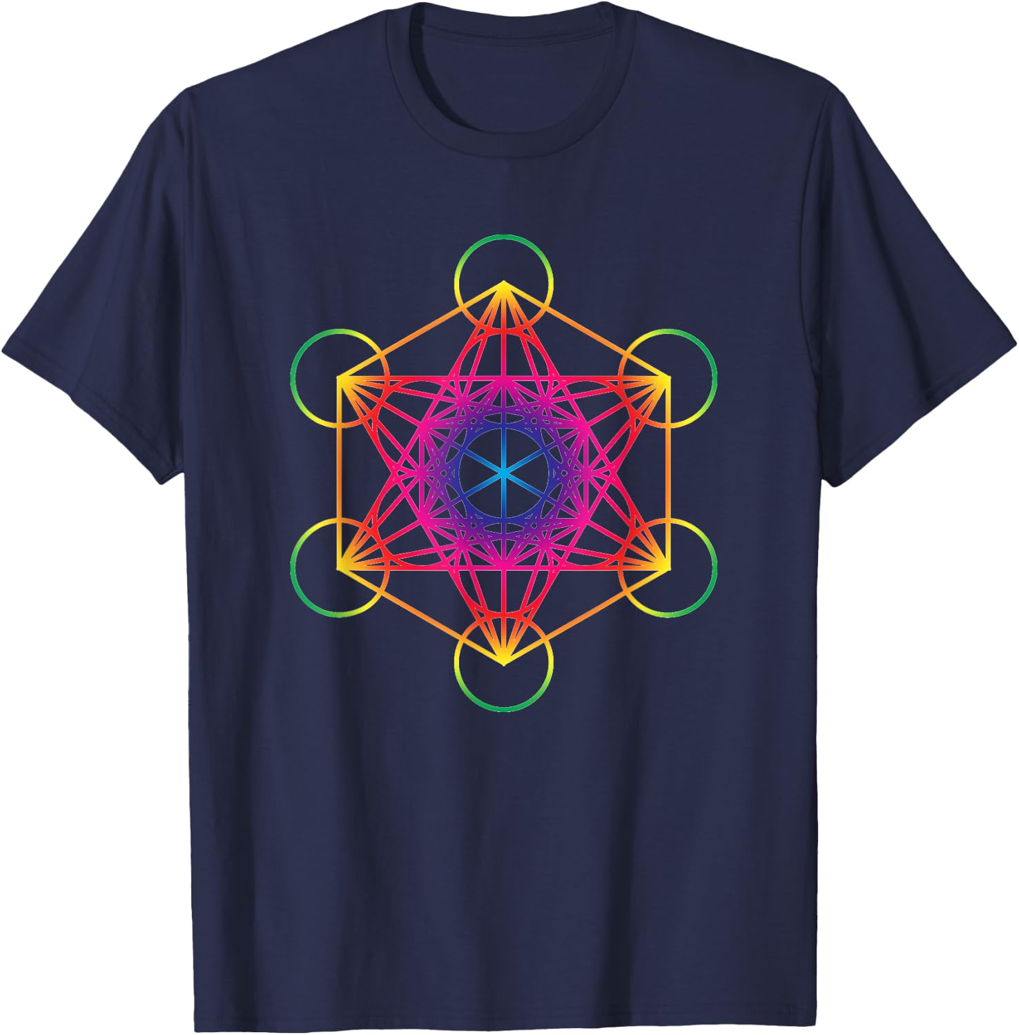Tree Seed Flower Of Life Sacred Geometry Rainbow Mandala T-Shirt - T-Shirt | Navy