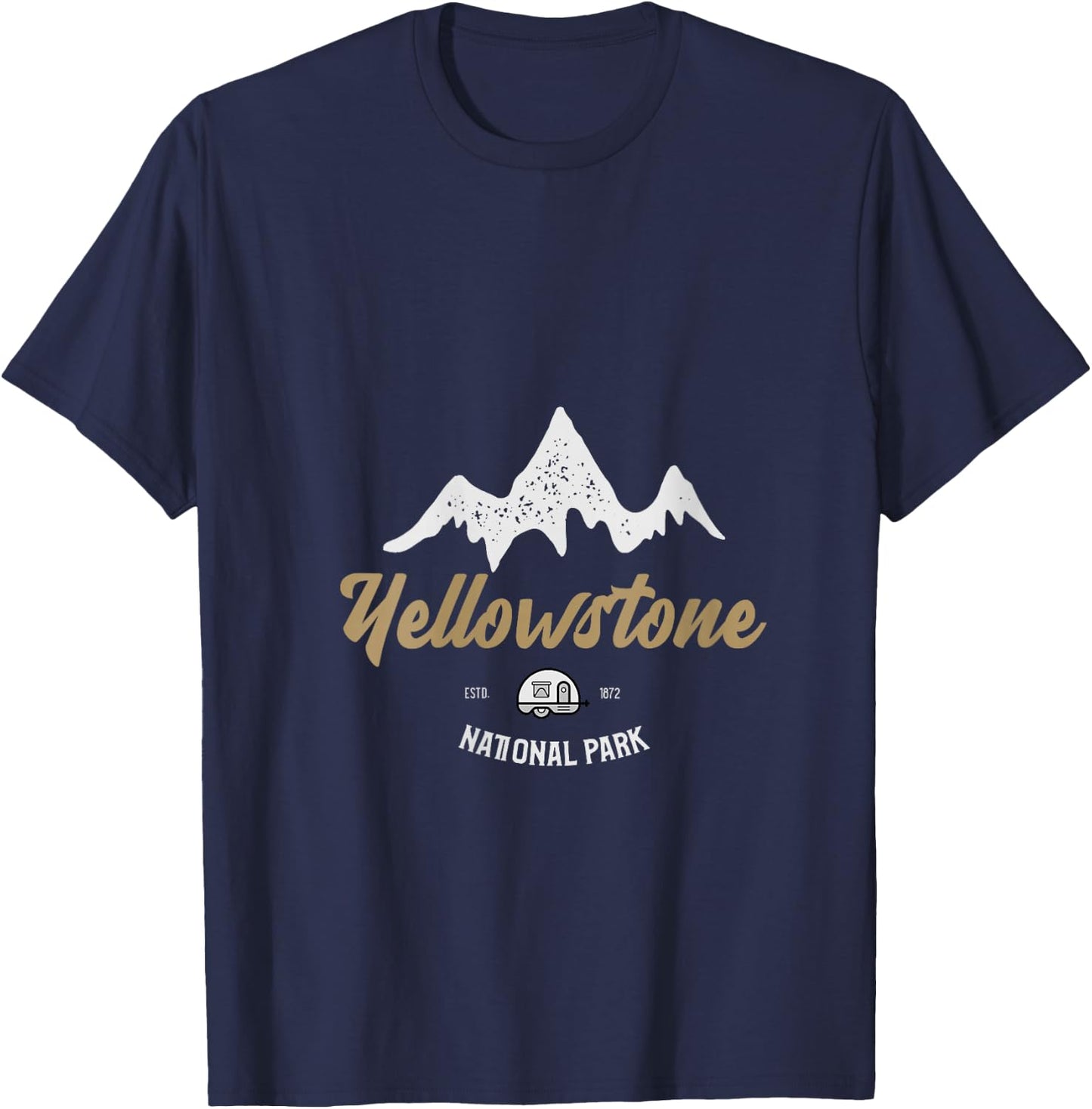 Vintage Yellowstone National Park Snowy Peak V-Neck T-Shirt - T-Shirt | Navy