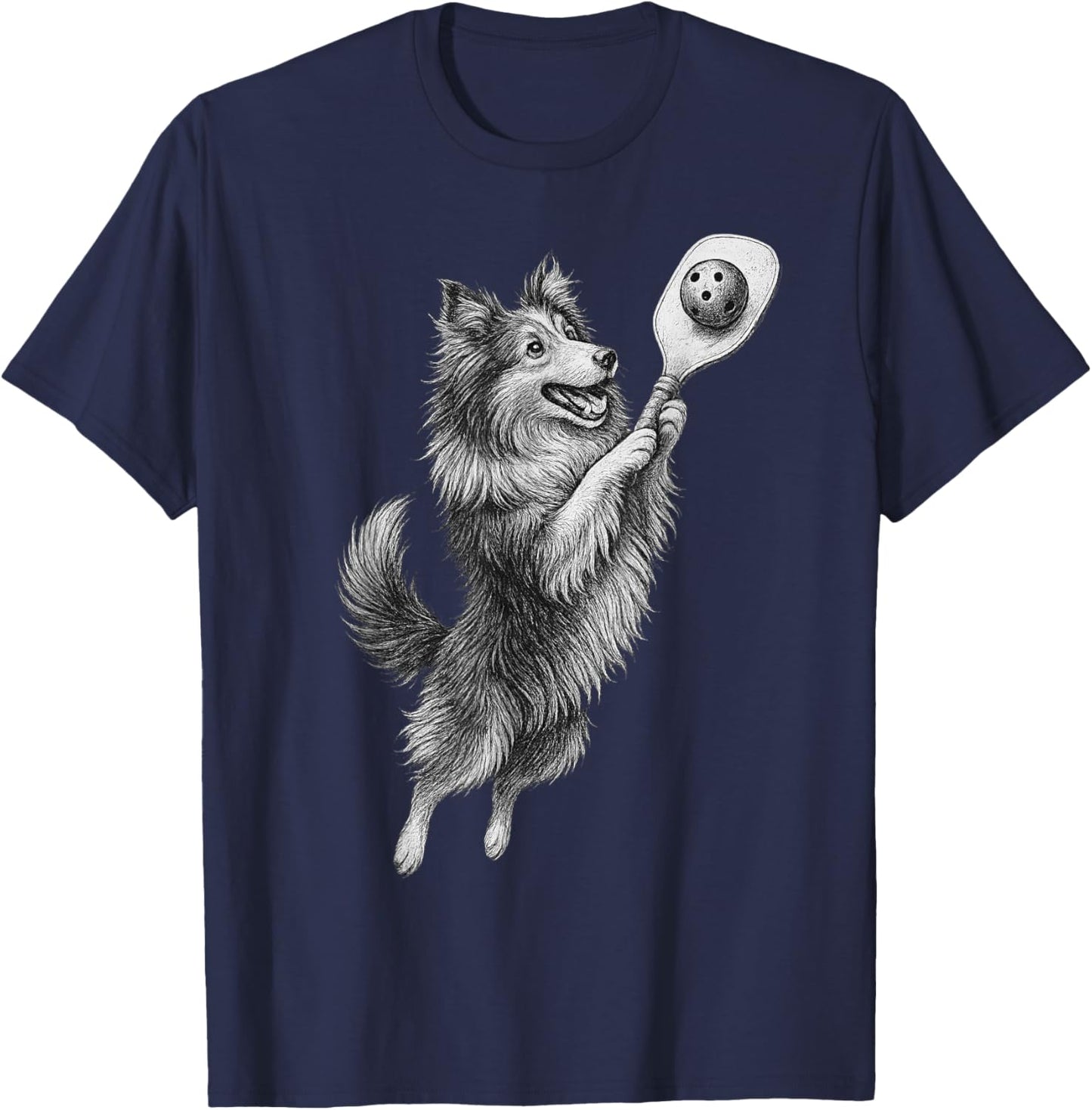 Shetland Sheepdog Playing Pickleball Sports Dog Lover T-Shirt - T-Shirt | Navy