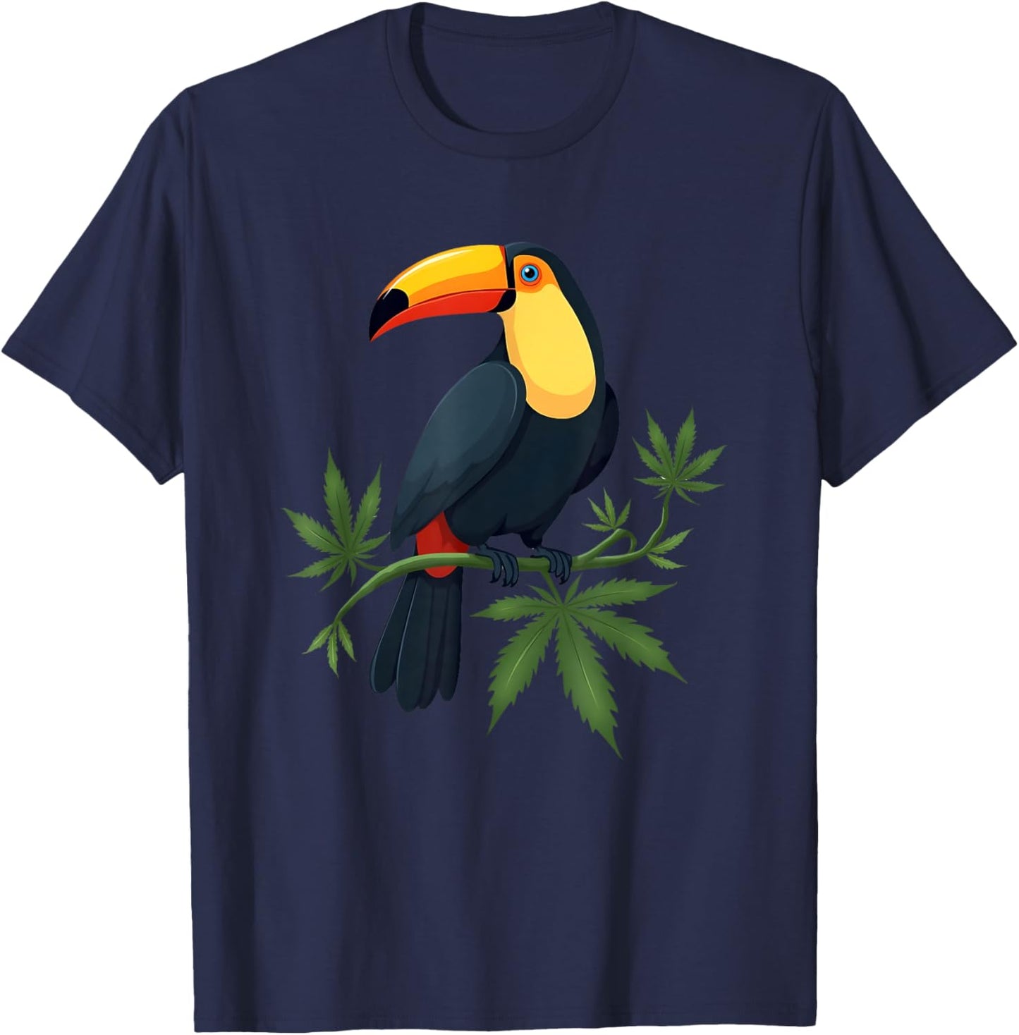 TUCAN sits on a cannabis vine 1 - Fan Fun T-Shirt - T-Shirt | Navy