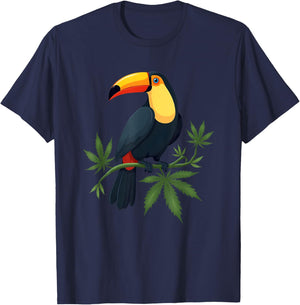 TUCAN sits on a cannabis vine 1 - Fan Fun T-Shirt - T-Shirt | Navy