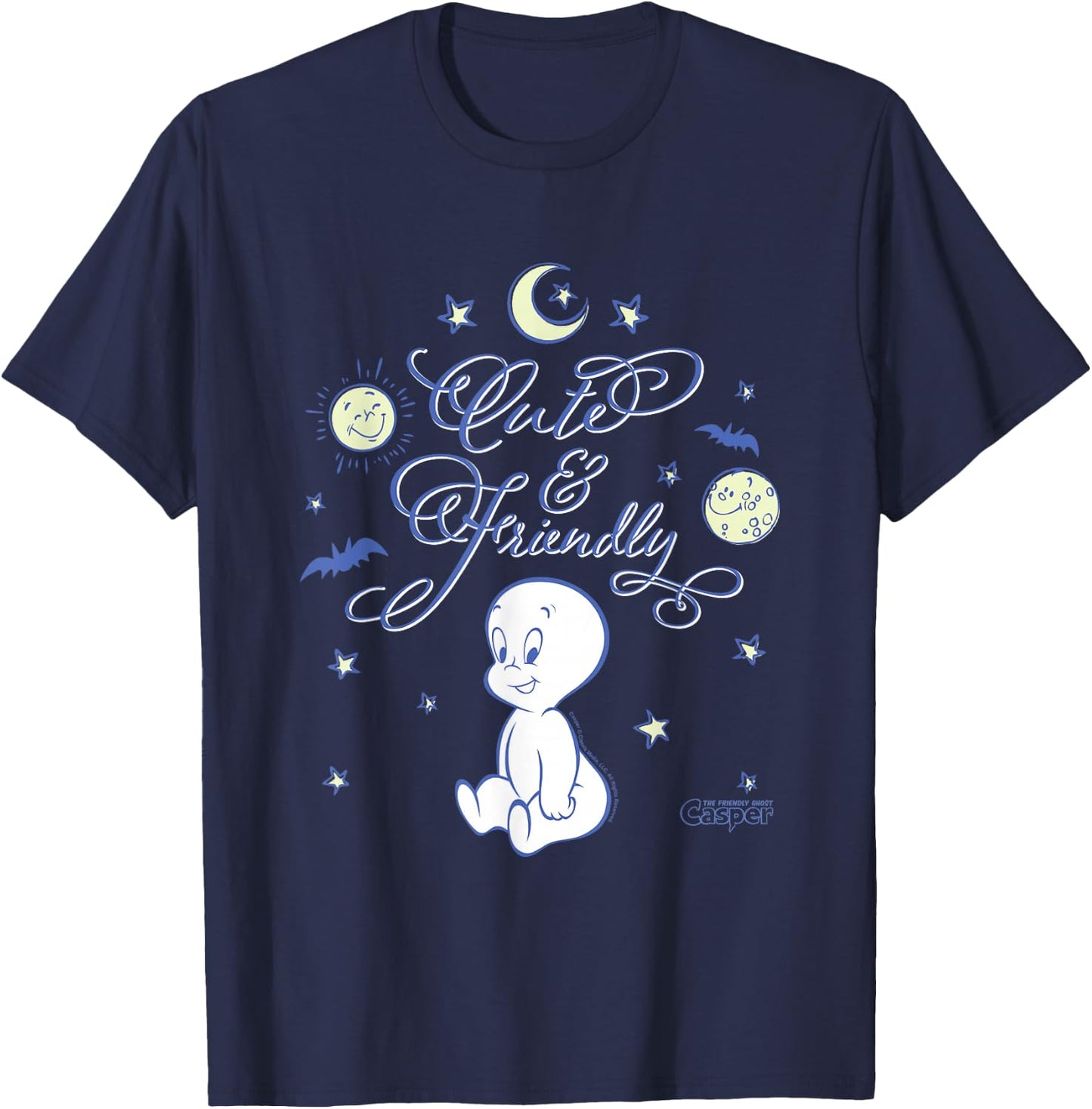 Casper The Friendly Ghost Cute & Friendly Big Chest Poster T-Shirt - T-Shirt | Navy