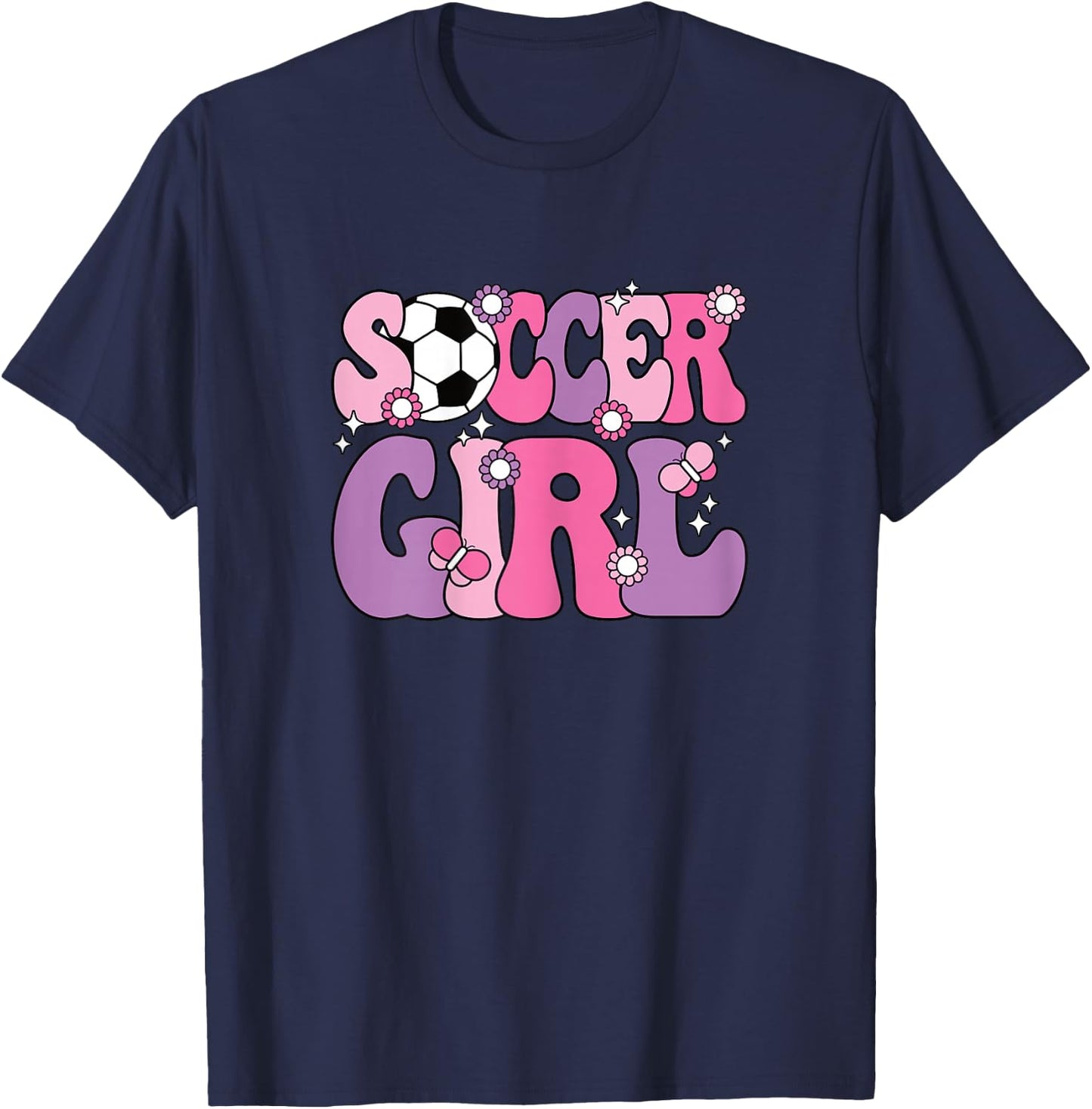 Soccer Girl Cute Groovy Soccer Lover Women Girls Kids T-Shirt - T-Shirt | Navy