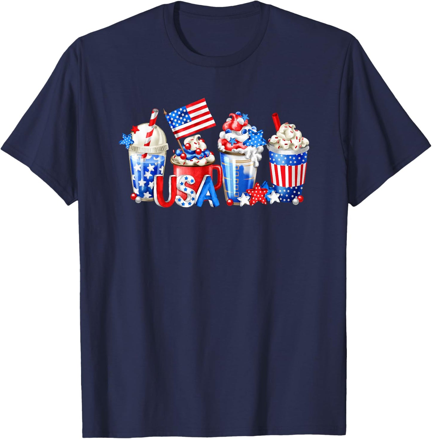 4th Of July Latte Mug For Patriotic Women White Red And Blue T-Shirt - T-Shirt | Navy