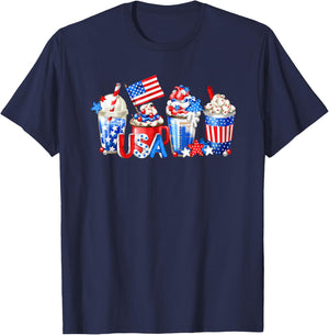 4th Of July Latte Mug For Patriotic Women White Red And Blue T-Shirt - T-Shirt | Navy