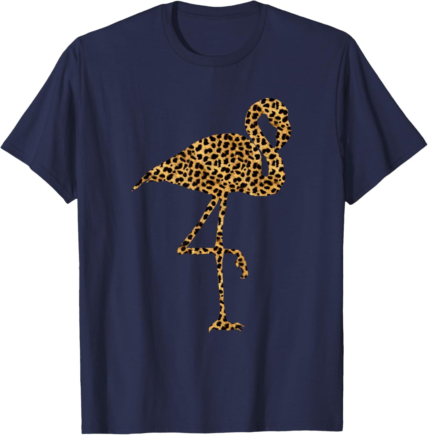Flamingo Leopard Print Bird Wading Animal Lover Women Gift T-Shirt - T-Shirt | Navy