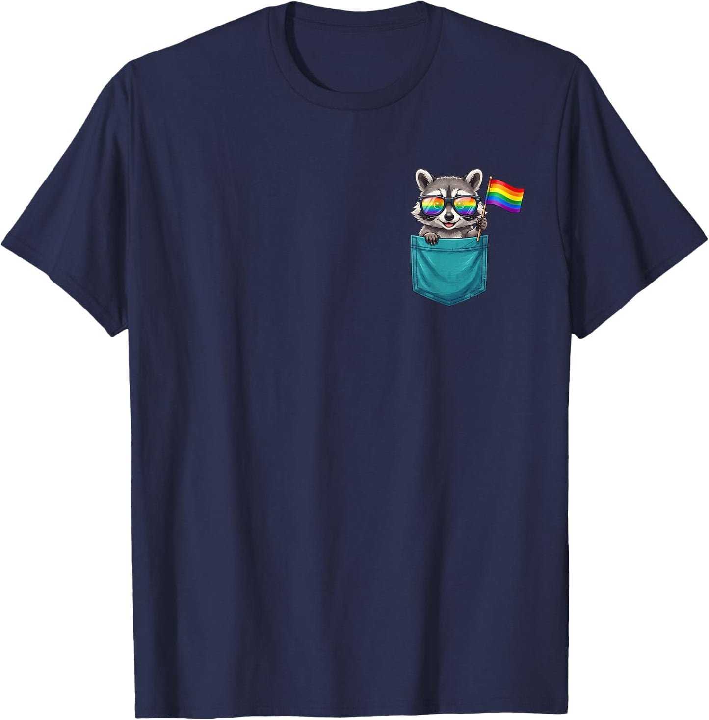 Gay Raccoon in The Pocket Rainbow Flag LGBTQ Pride Month T-Shirt - T-Shirt | Navy