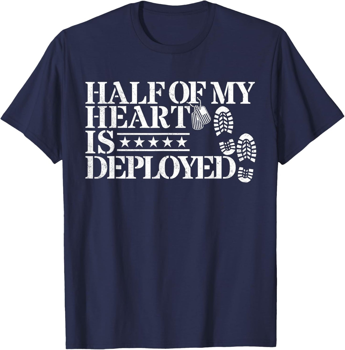 Half Of My Heart Is Deployed Husband Wife Deployment Gifts T-Shirt - T-Shirt | Navy