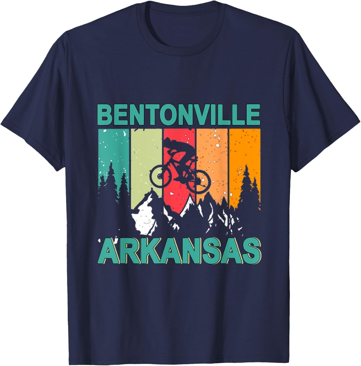 Bentonville Arkansas Vintage Retro 70s Mountain Biking T-Shirt - T-Shirt | Navy