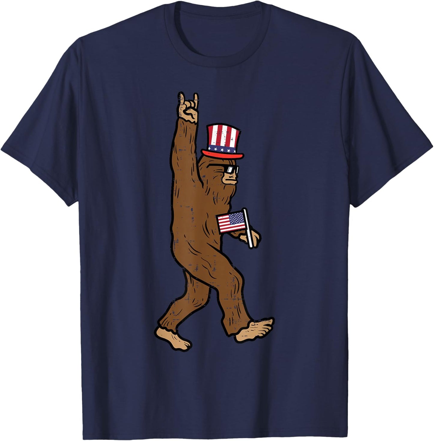 4th July Bigfoot Sasquatch Rock Patriot Rocker Men Boys Kids T-Shirt - T-Shirt | Navy