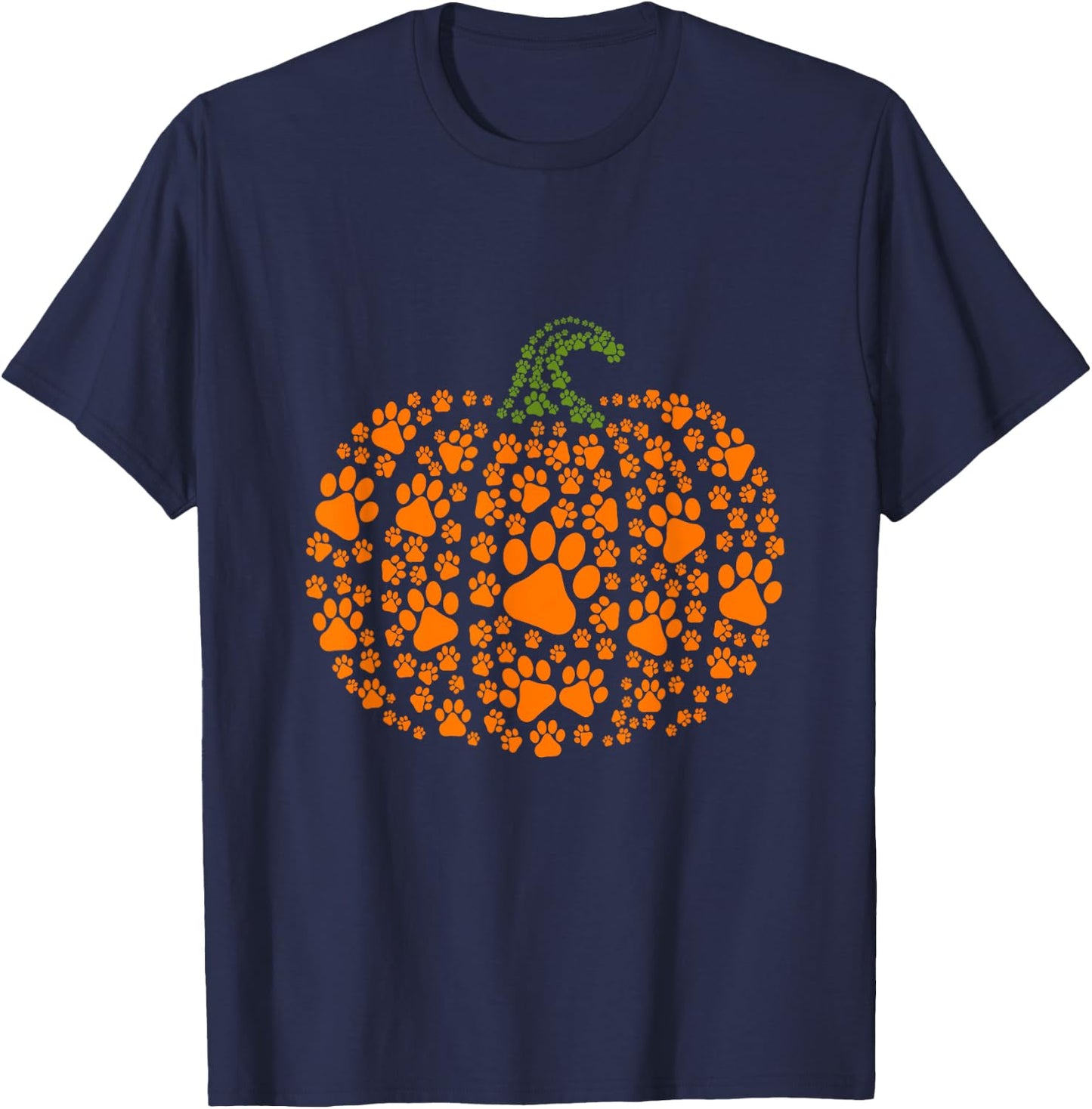 Paw Print Pumpkin Halloween Pet Lover T-Shirt - T-Shirt | Navy