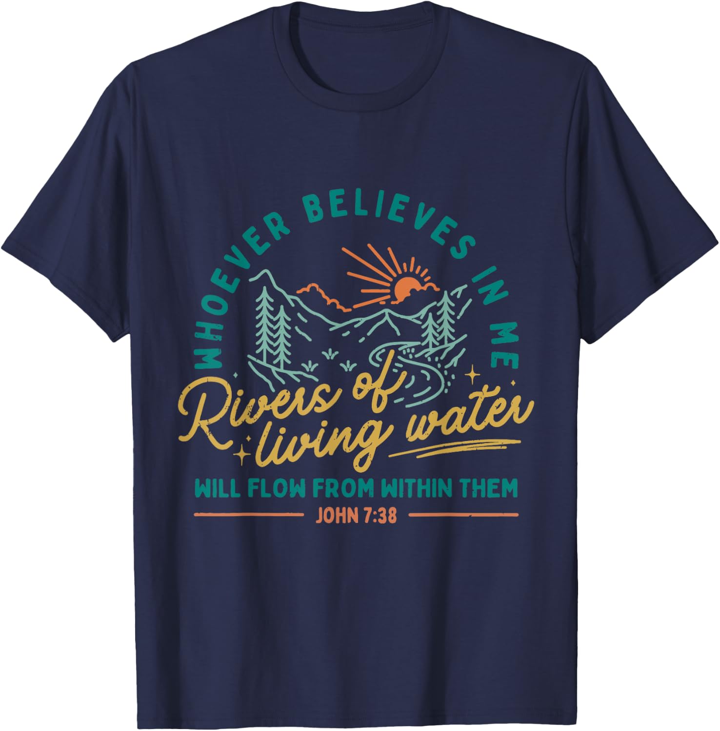 Rivers of Living Water John 7:38 Retro T-Shirt - T-Shirt | Navy