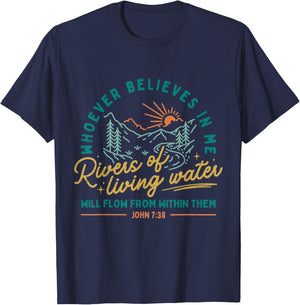 Rivers of Living Water John 7:38 Retro T-Shirt - T-Shirt | Navy