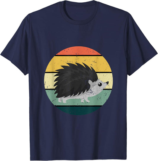 Retro Hedgehog Vintage Hedgehogs Cute Forest Animal Lover T-Shirt - T-Shirt | Navy