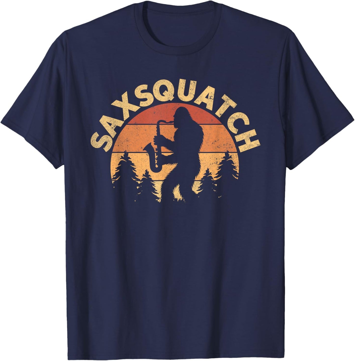 Funny Saxophone Lovers Saxsquatch Saxophonist Bigfoot Adults Humor Lover Black Small T-Shirt - T-Shirt | Navy