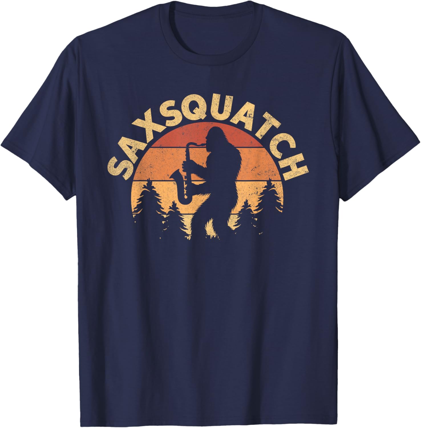 Funny Saxophone Lovers Saxsquatch Saxophonist Bigfoot Adults Humor Lover Black Small T-Shirt - T-Shirt | Navy