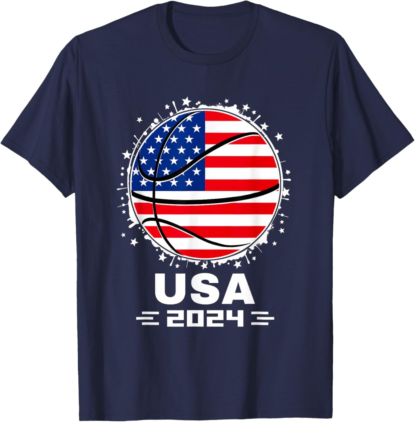 USA Team 2024 United States American Flag Basketball USA T-Shirt - T-Shirt | Navy
