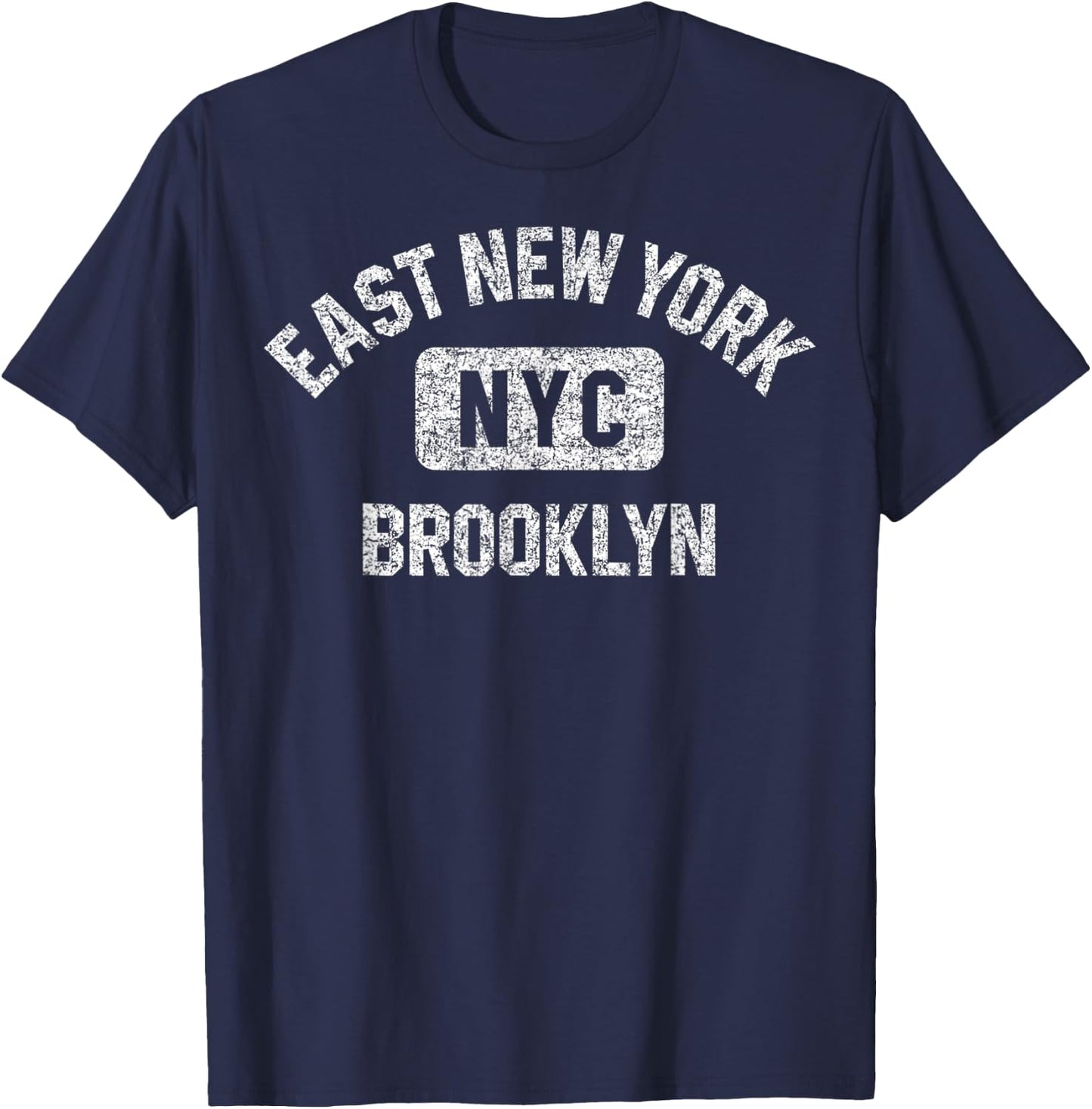 East New York Brooklyn NYC Gym Style Distressed White Print T-Shirt - T-Shirt | Navy