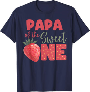 Papa Of The Berry Sweet One Strawberry First Birthday T-Shirt - T-Shirt | Navy