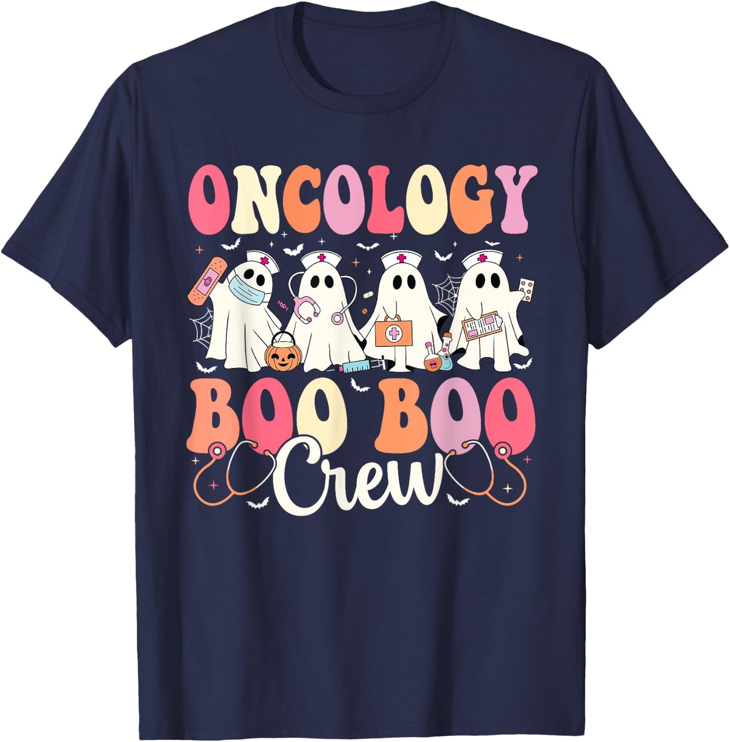 Oncology Nurse Boo Boo Crew Ghost Nurse Halloween Costume T-Shirt - T-Shirt | Navy